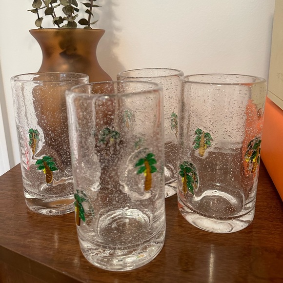 4 Handblown Palm Tree Mexican Juice Water Glass Set - Picture 2 of 5